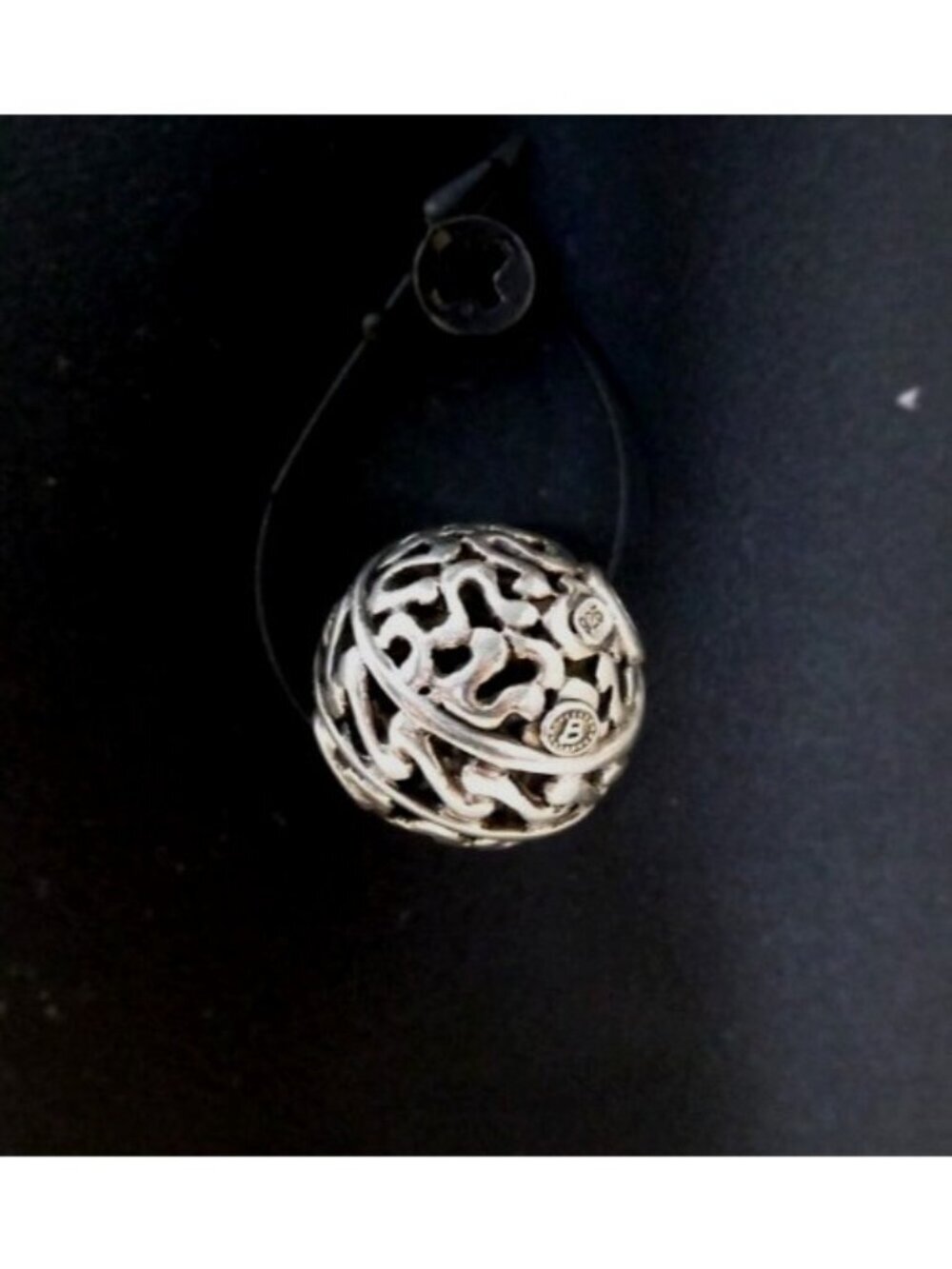 Vintage 925 sterling silver 5/8" round swirl ball pendant for necklace, No Chain